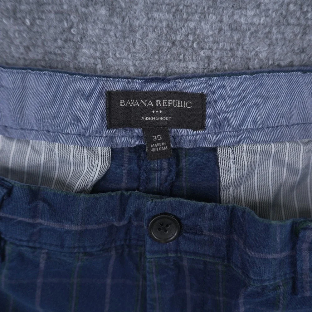 Banana Republic Shorts Mens 35 Bundle Plaid‎ Green Navy Blue Linen Cotton Chino